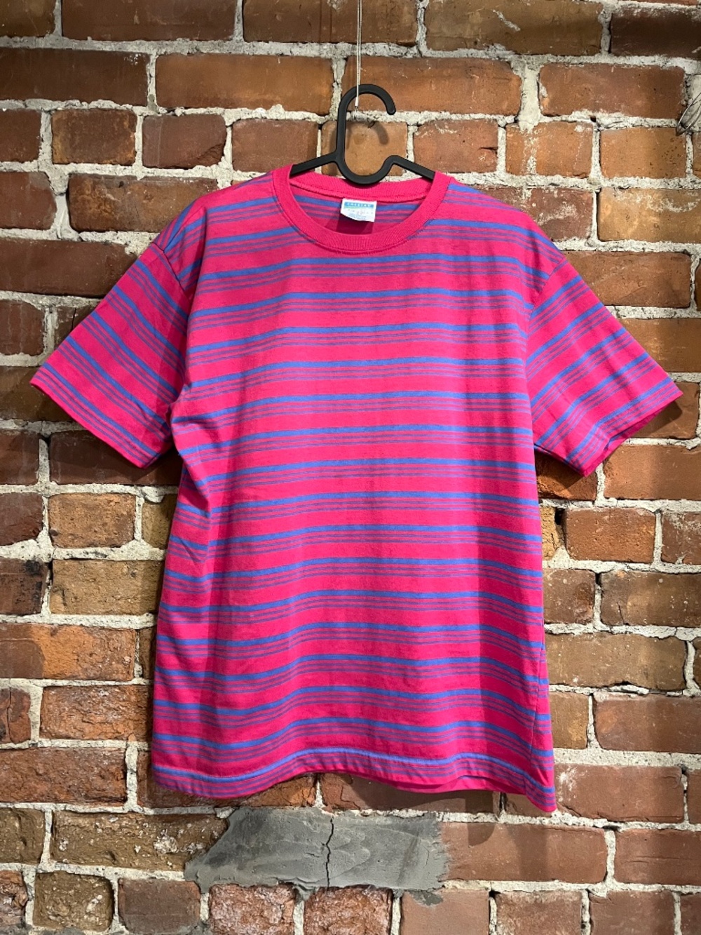 Vintage 00s Cheetah Pink and Blue Stripe Tee Shirt